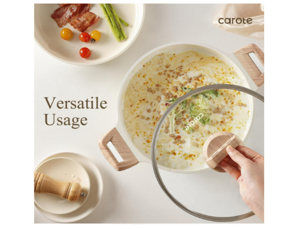 CAROTE Pots and Pans Sets Non Stick, 8 PCS White Granite Induction Hob Pan Set, Natural Non Toxic Cooking Cookware Set with Saucepan Set, Suitable for All Stoves - Image 2