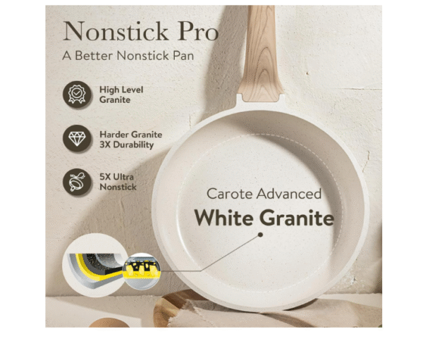 CAROTE Pots and Pans Sets Non Stick, 8 PCS White Granite Induction Hob Pan Set, Natural Non Toxic Cooking Cookware Set with Saucepan Set, Suitable for All Stoves - Image 4