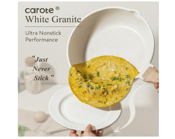 CAROTE Pots and Pans Sets Non Stick, 8 PCS White Granite Induction Hob Pan Set, Natural Non Toxic Cooking Cookware Set with Saucepan Set, Suitable for All Stoves - Image 6