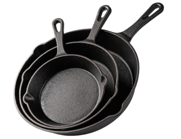nuovva Pre-Seasoned Cast Iron Skillet Frying Pans Oven Safe Cookware for Indoor & Outdoor Use - Grill, StoveTop, Black (3-Piece Chef Set 6-Inch 15cm, 8-Inch 20cm, 10-Inch 25cm)