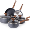 Non Stick Pots and Pans Set – Induction Hob Pot Set – 8pcs Kitchen Cookware with Lids – Cooking Marble Saucepan Pots and Frying Pans – by Nuovva