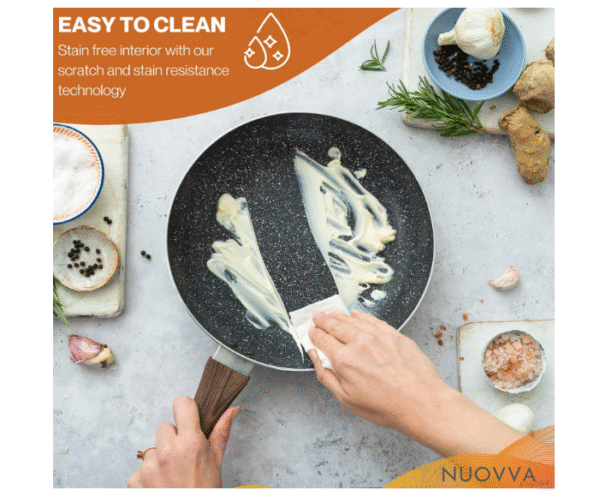 Non Stick Pots and Pans Set – Induction Hob Pot Set – 8pcs Kitchen Cookware with Lids – Cooking Marble Saucepan Pots and Frying Pans – by Nuovva - Image 5