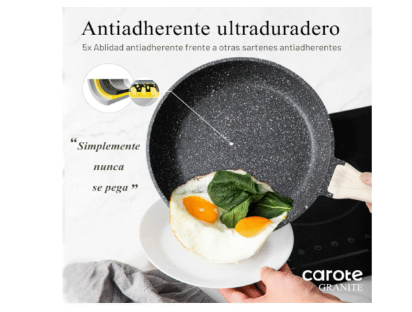 Carote Granite Non-Stick Cookware Set, 9-Piece Induction Compatible Pans and Pots with Lids, PFOA Free Black Stone Effect Kitchen Cookware Set with Wooden Handles, Healthy Frying & Sautéing Set - Image 2