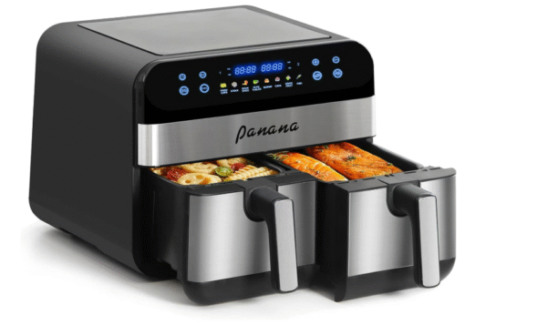 Panana Dual Zone Air Fryer 9L Large, 8 Functional Cooking Presets Air Fryer with 2 Large Drawer Easy Clean Baskets, LED Display