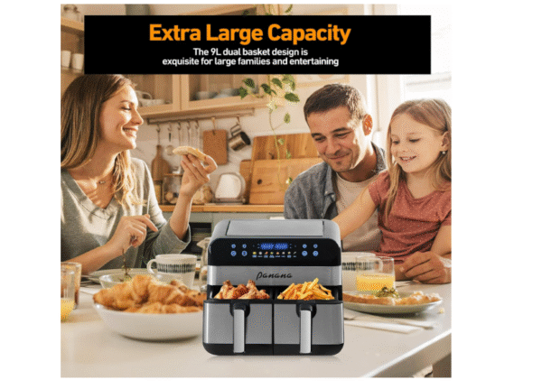 Panana Dual Zone Air Fryer 9L Large, 8 Functional Cooking Presets Air Fryer with 2 Large Drawer Easy Clean Baskets, LED Display - Image 2
