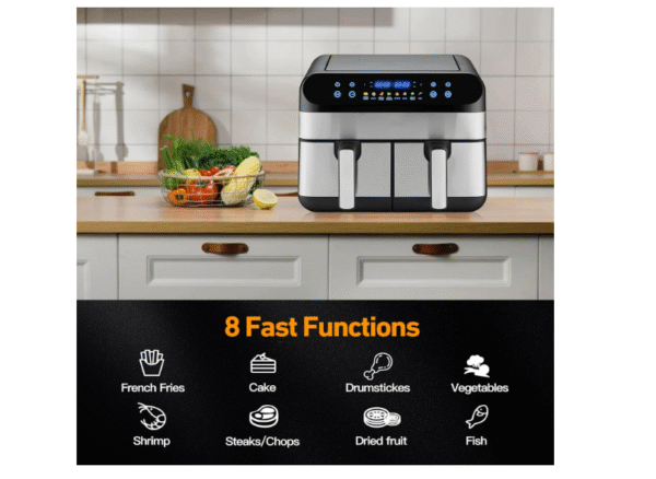 Panana Dual Zone Air Fryer 9L Large, 8 Functional Cooking Presets Air Fryer with 2 Large Drawer Easy Clean Baskets, LED Display - Image 8